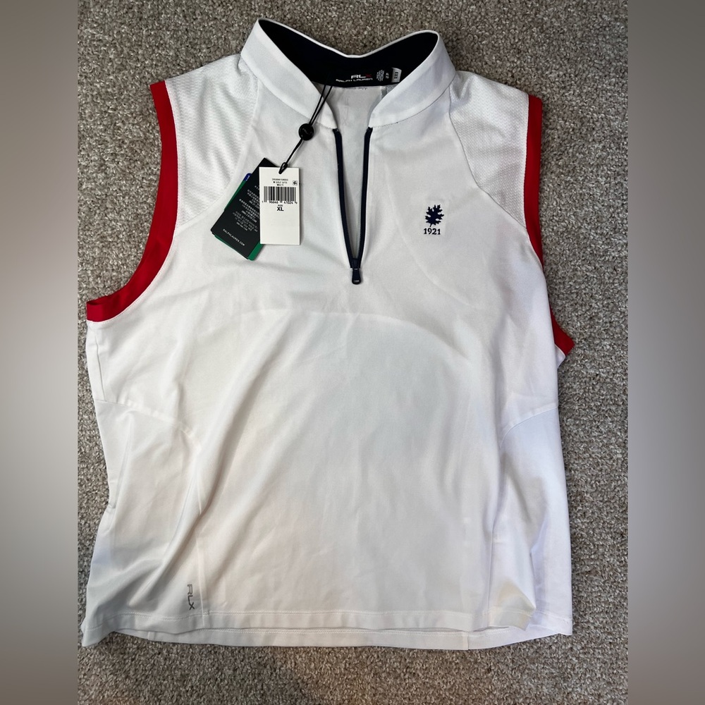 RLX Ralph Lauren White and Red Sleeveless Top- WOMEN- XL- New